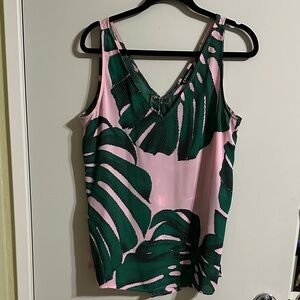 Express Pink and Green Leaf Print Tank Top